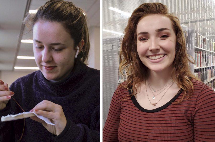 Cecilia Kahle, left, and Sarah McLaughlin, right, sell embroidered works and cross stitches on Instagram.