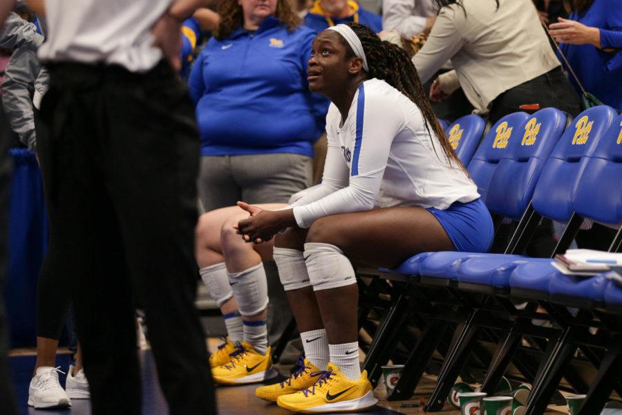 Senior Chinaza Ndee reacts after Pitt’s 2019 NCAA Tournament loss. 
