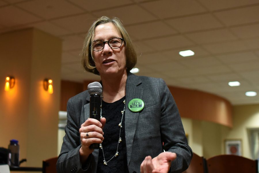Provost Ann Cudd, pictured at a Student Government Board meeting on Oct. 24, 2018, confirmed Wednesday that most class will move in person on Monday.