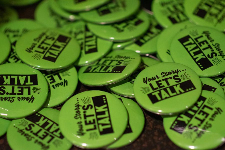 Buttons at Student Government Board’s meeting last week in support of Mental Health Awareness Month.