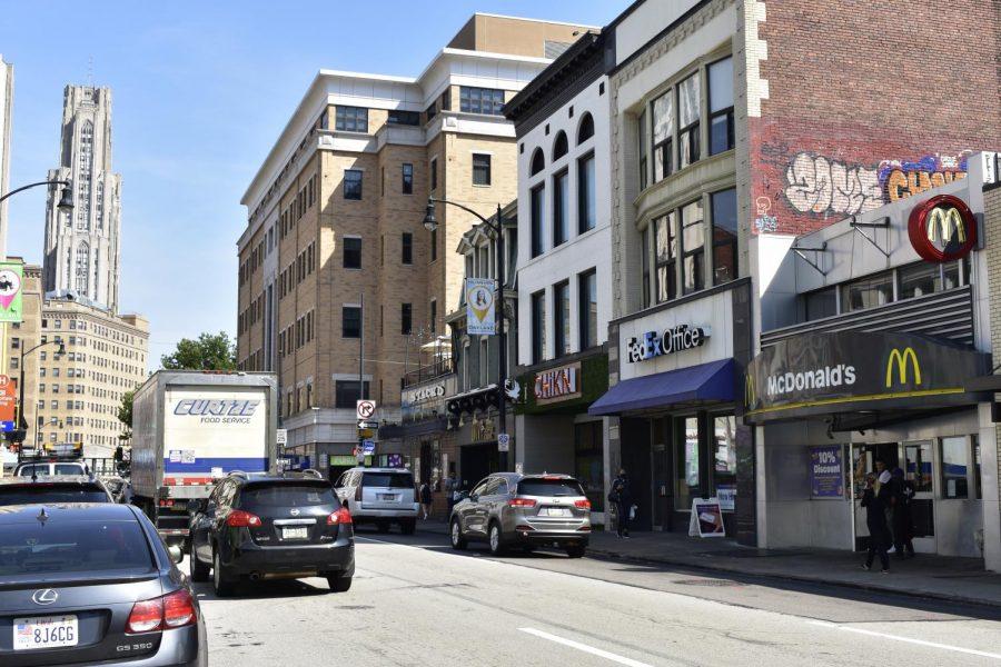 The sidewalk on Forbes Avenue in Oakland.
