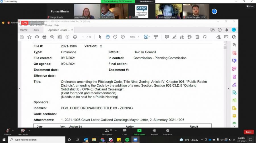 The Oakland Planning and Development Corp. held a public development activities meeting Monday night to discuss Walnut Capital’s Oakland Crossings proposal, which would rezone land in South and Central Oakland.