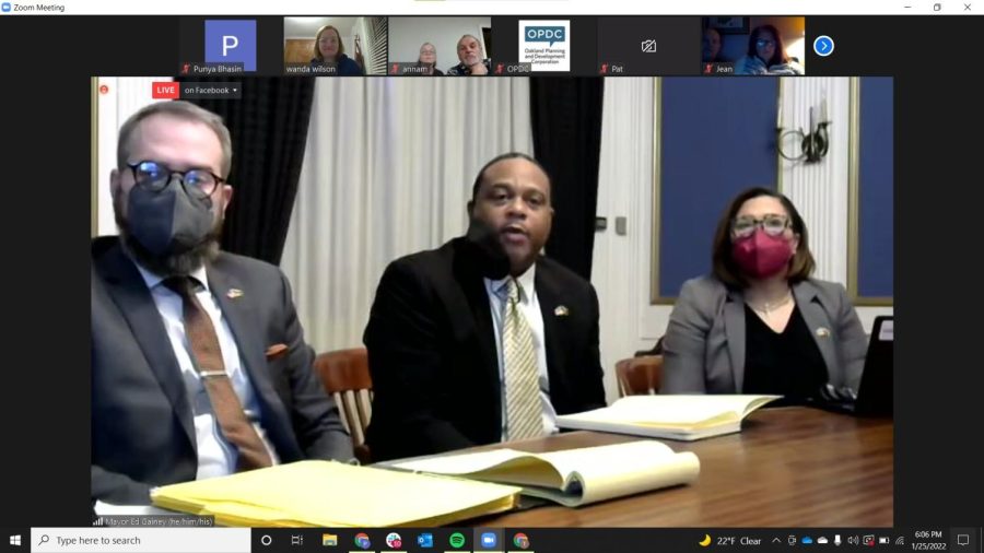 OPDC at its Tuesday night meeting over Zoom to discuss developer Walnut Capital’s Oakland Crossings proposal.