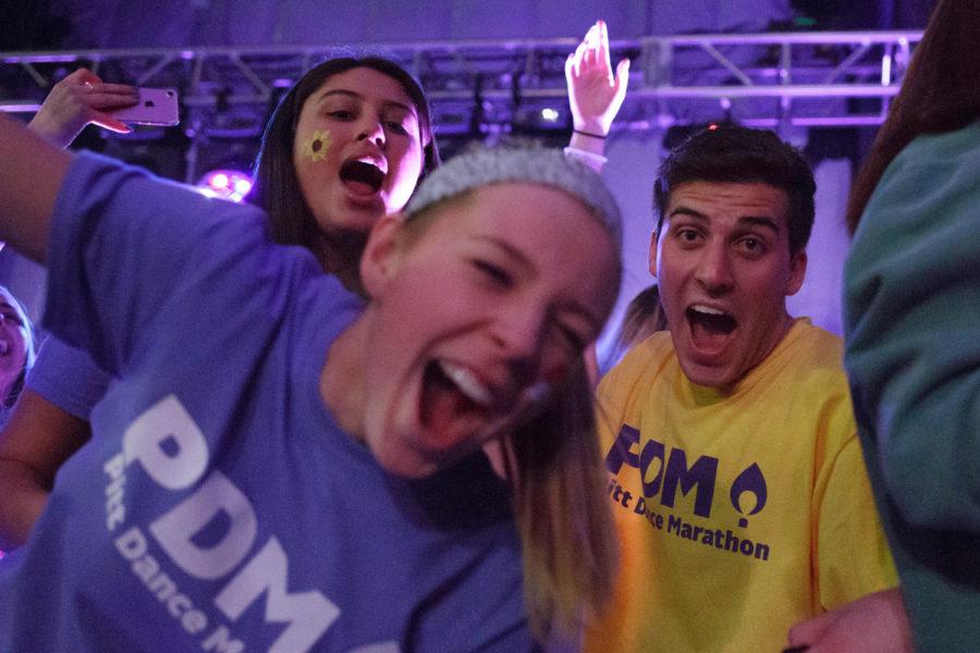 Participants cheer at Pitt Dance Marathon in 2018.