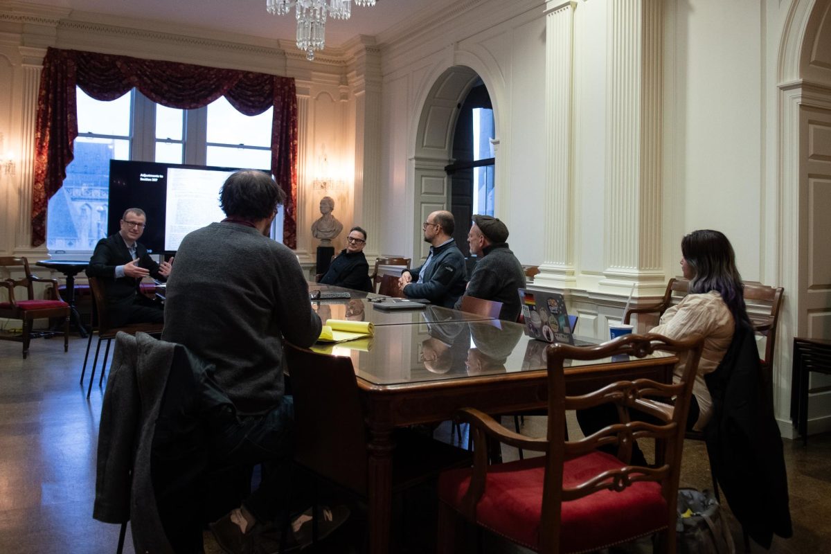 University of Colorado Boulder Josh Sheppard presents at a colloquium, “The Regulatory Conjuncture of Critical theory, Mass Comm and Early Media Reform, 1934-1940” in the Cathedral of Learning on Thursday, Feb. 27.

