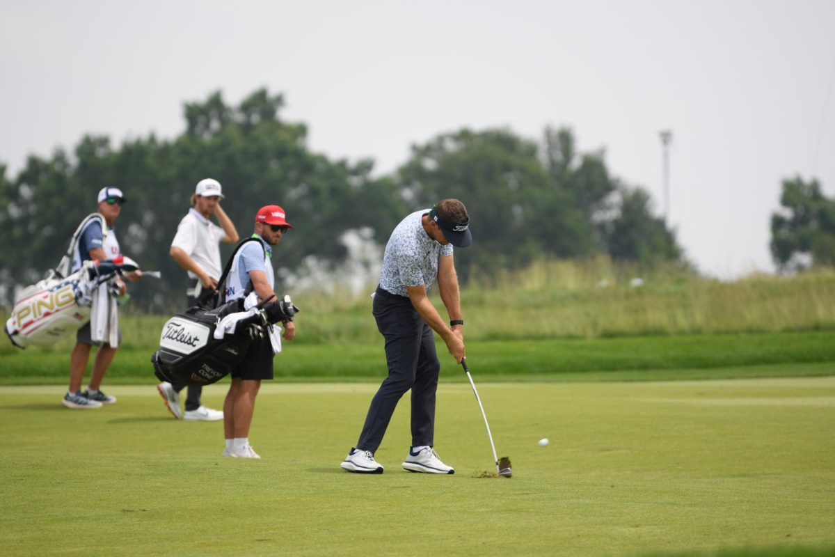 Trevor Cone hits an iron shot at the green on hole No. 18 during the second round of the U.S. Open at Oakmont Country Club on Friday, June 13th.